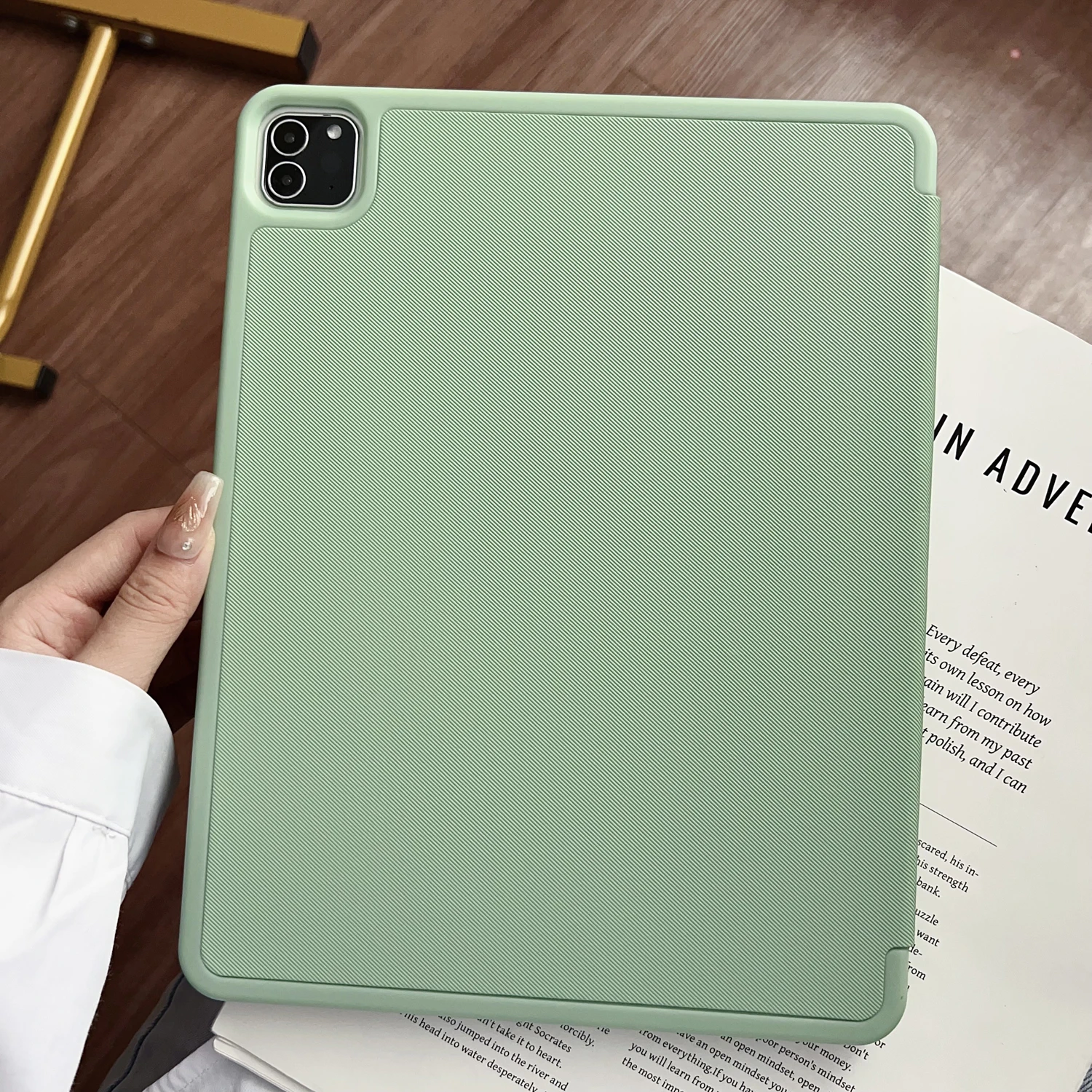For iPad 5 6 7 8 9 10th Generation Case Air Pro 2024 MINI 3 4 Pro 11 12.9 13 inch Leather Cover Pen Holder Stand Oblique Texture