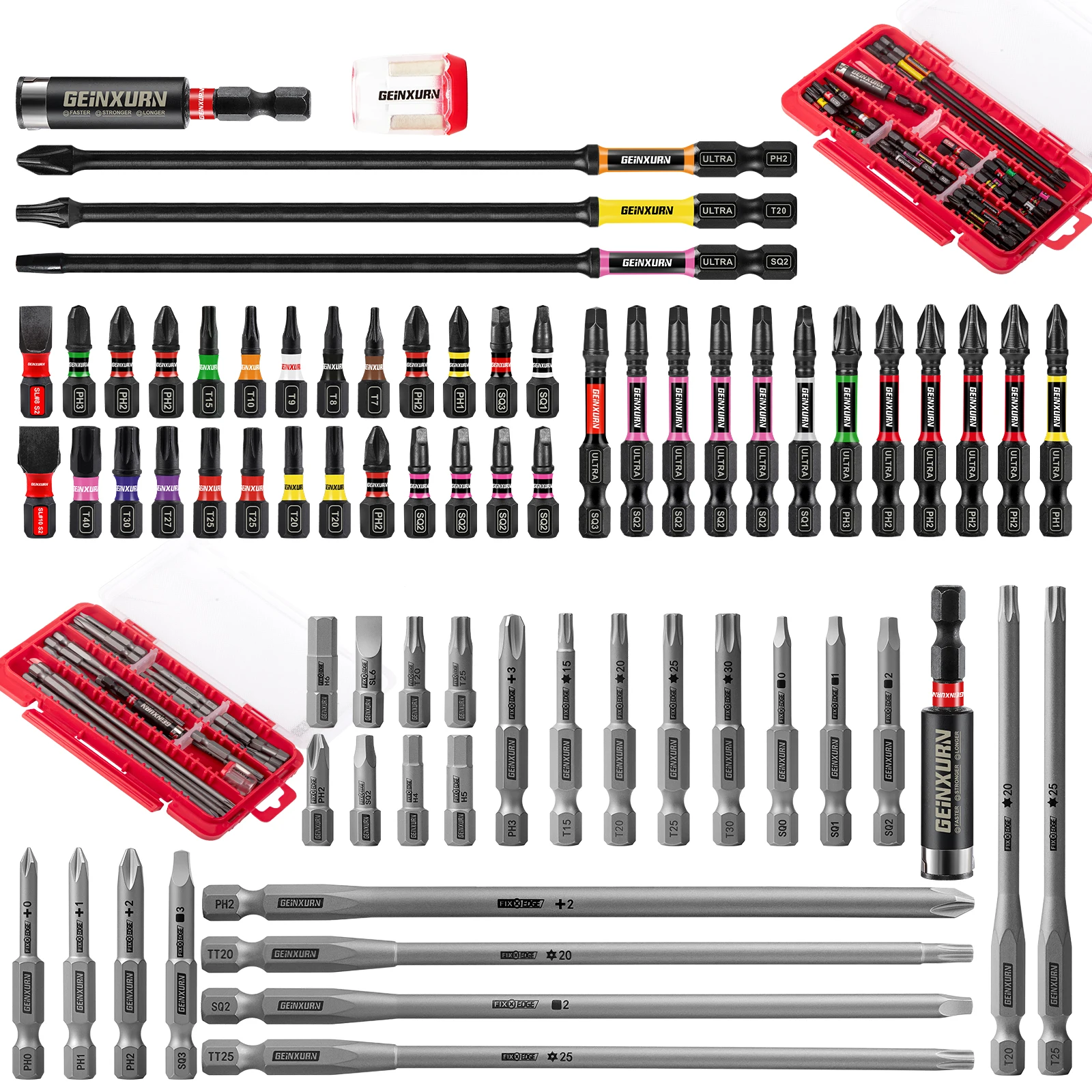 Geinxurn 70PCS ULTRA TORQUE And FIXEDGE Impact Power Bit Set With Small Flat Storage Parts Organizer