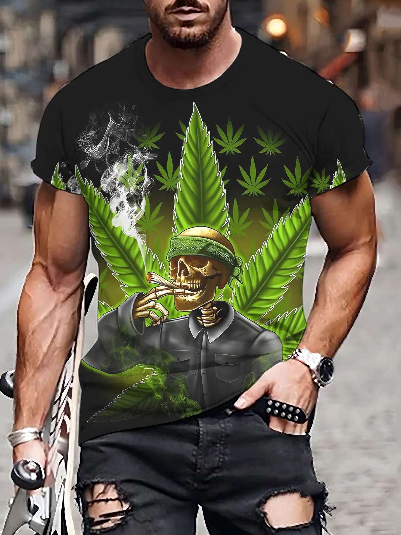 

Men's Skull Graphic Print T-shirt,Short Sleeve Crew Neck Tee,Men's Clothing For Summer Outdoor