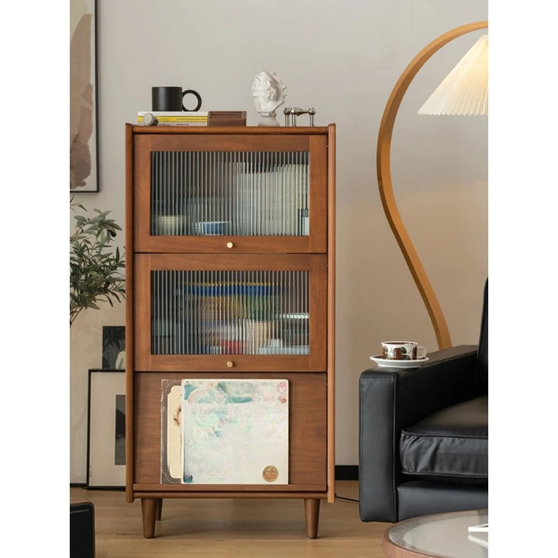 

Nordic solid wood bookcase Japanese living room medieval cabinet magazine storage cabinet retro floor storage with door TV