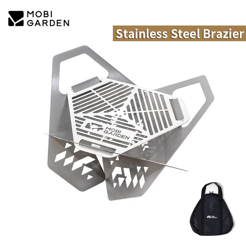 

MOBI GARDEN Outdoor Grill Stand Stove Portable Folding Stainless Steel Bonfire Brazier Firewood Keep Warm BBQ Multifunction Pit