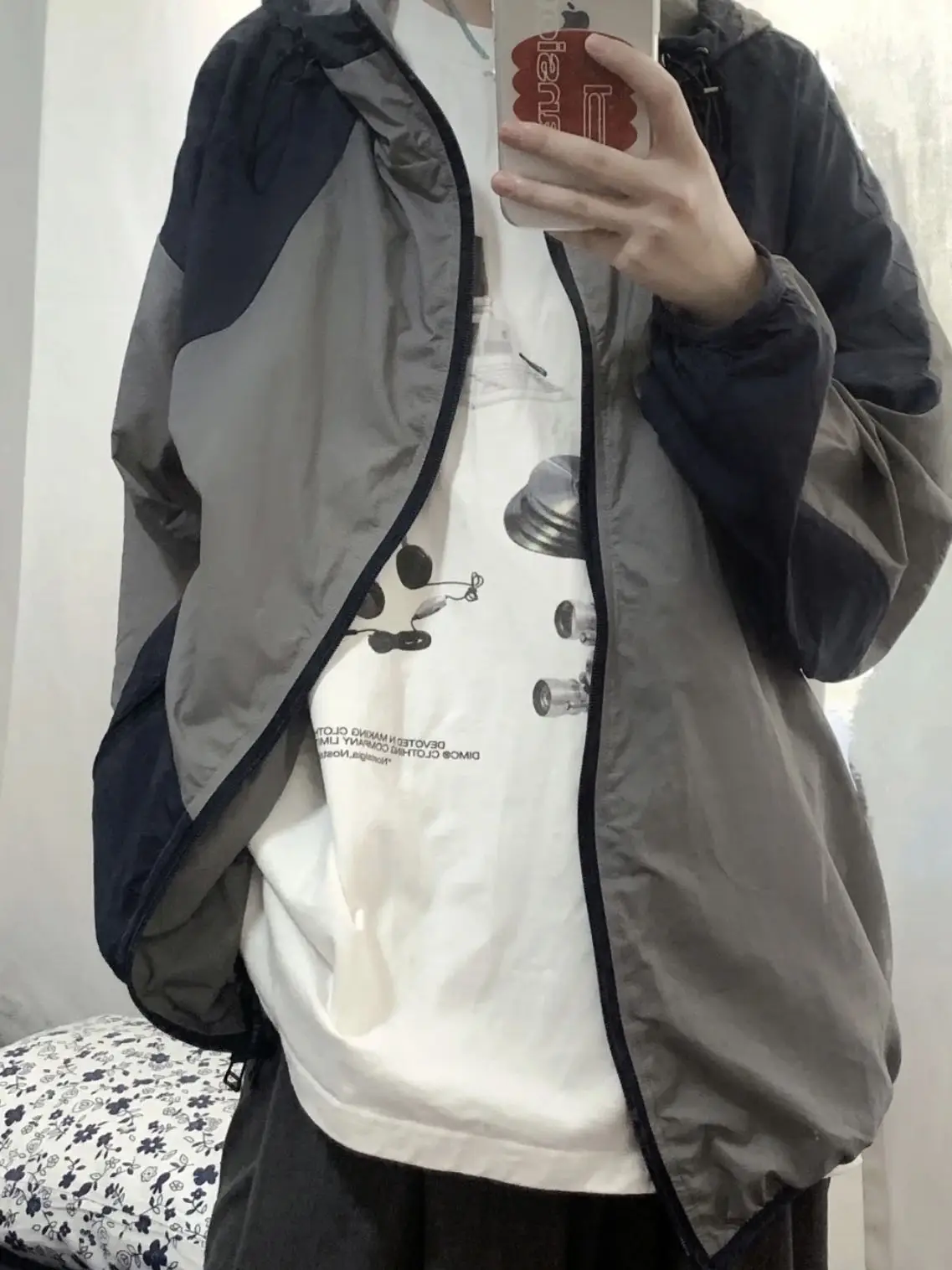 Amerykańska kurtka męska w stylu retro, łączona, kontrastowa, letnia, cienka, sportowa, outdoorowa z kapturem, lekka, chroniąca przed promieniowaniem UV.