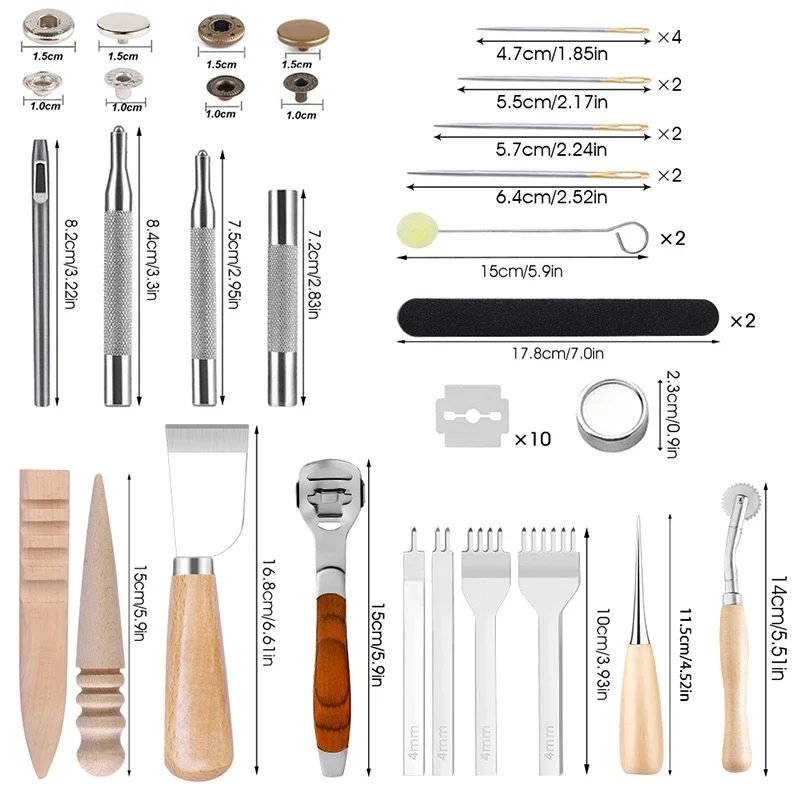 Leathercraft Tools Kit With Metal Button Snaps Fasteners Set Punch Carving Work Saddle For DIY Hand Sewing Stitching