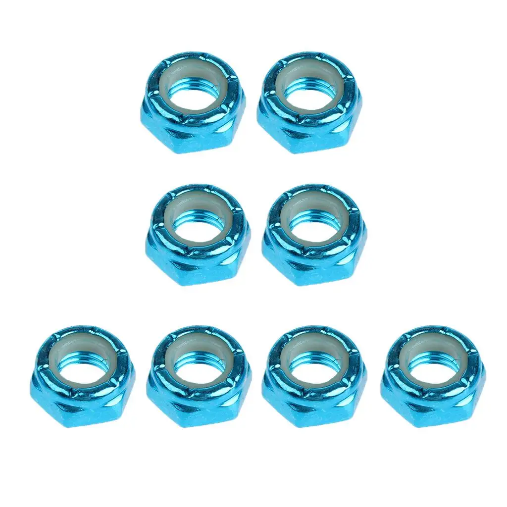 Tuercas de tornillo de eje de rueda de monopatín, accesorios para Longboard, azul, 8 piezas, paquete de 4 a 6 unidades