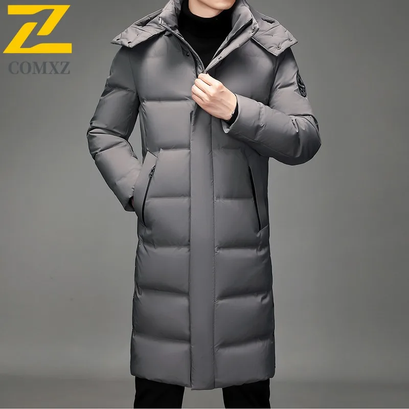 Maxbarley 2025 سترة شتوية دافئة للرجال موضة كورية طويلة معطف منتفخ سميك وخفيف الوزن عالي الجودة سترة تزلج دافئة بقلنسوة #4