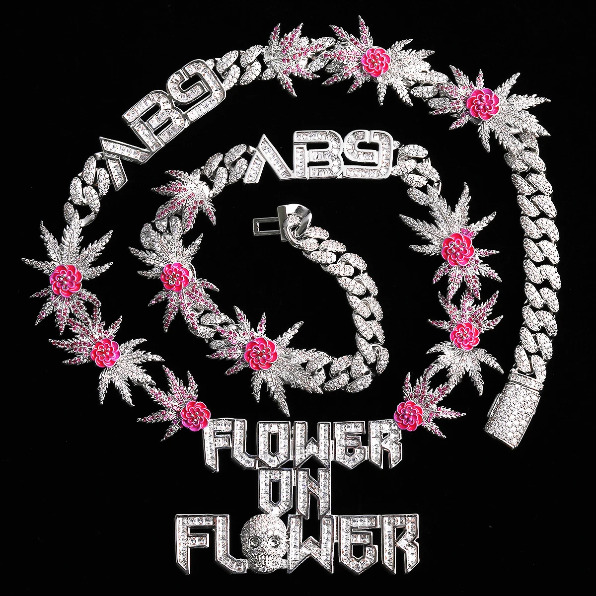 Aokaishen Iced Out Palm Flower Chain for Men Necklace Choker 5A Cubic Zirconia Hip Hop Jewelry