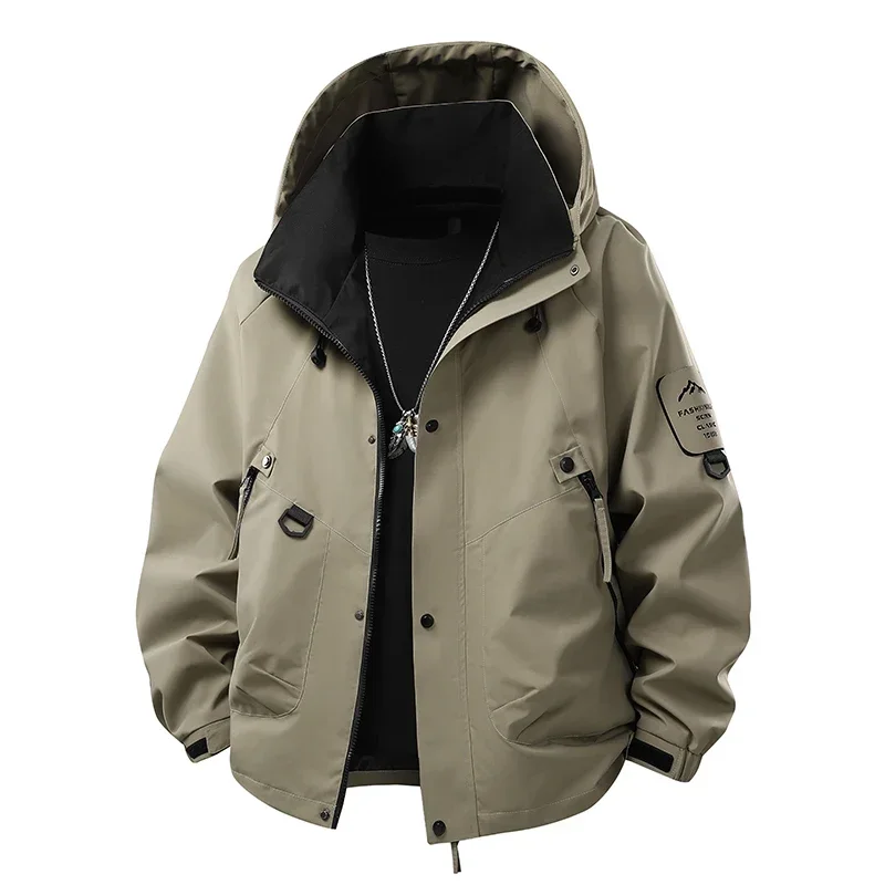 

2026 Spring Outdoor Men's Waterproof Windproof Hiking Jacket Women's Autumn Loose Fit Lightweight Hooded Zip up Coat Camping