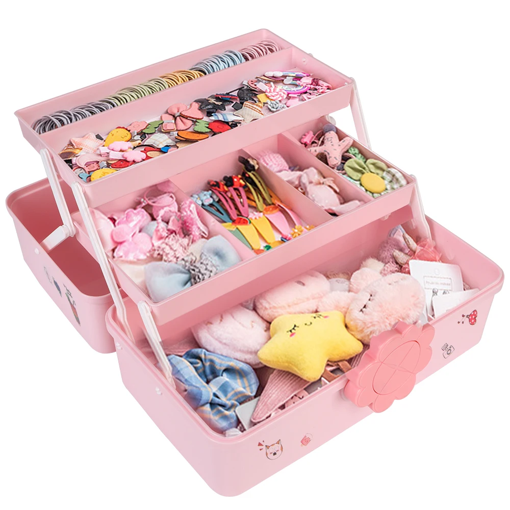 Cute Girl Jewelry Case Children's Hair Accessories Storage Box Head Rope Headband Display Rack Multi-layer Hairpin Organizer