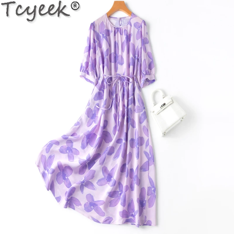 

Tcyeek 100% Real Mulberry Silk Dresses for Women Clothes Summer Dress Elegant Women's Dresses 2024 Fashion Beach Dress Vestidos