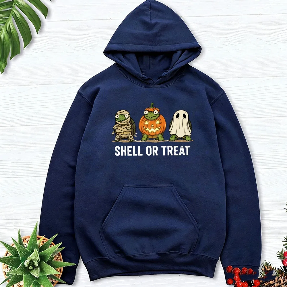 Shell or Treat Halloween Turtle Hoodie Graphic Sweatshirt Men Women Casual Loose Pullover Long Sleeve Autumn Streetwear Apparels