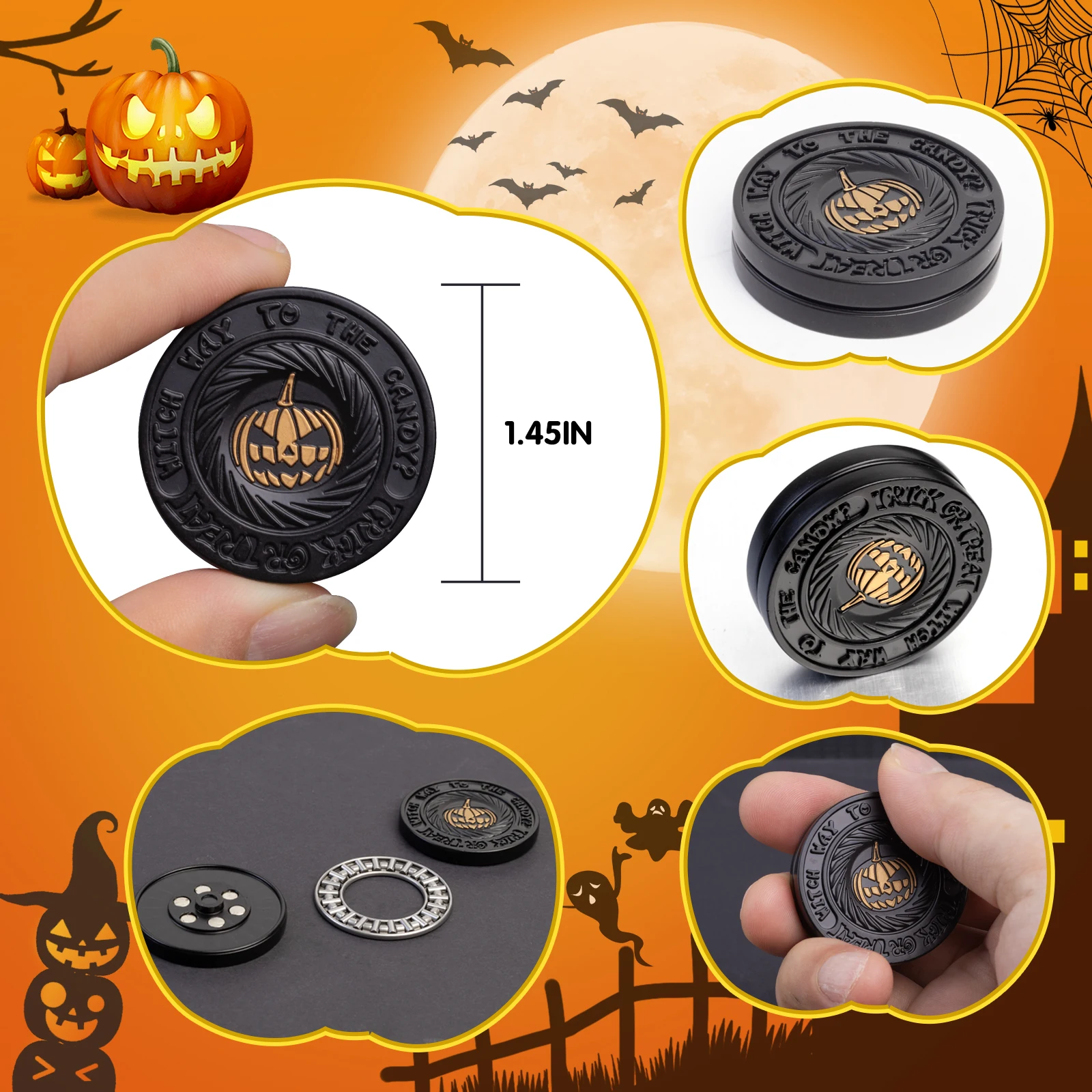 Halloween Fidget Toys Fidget Slider EDC Fidget Clicker Metal Fidget Toy for Adults, edc fidget coin metal fidget slider