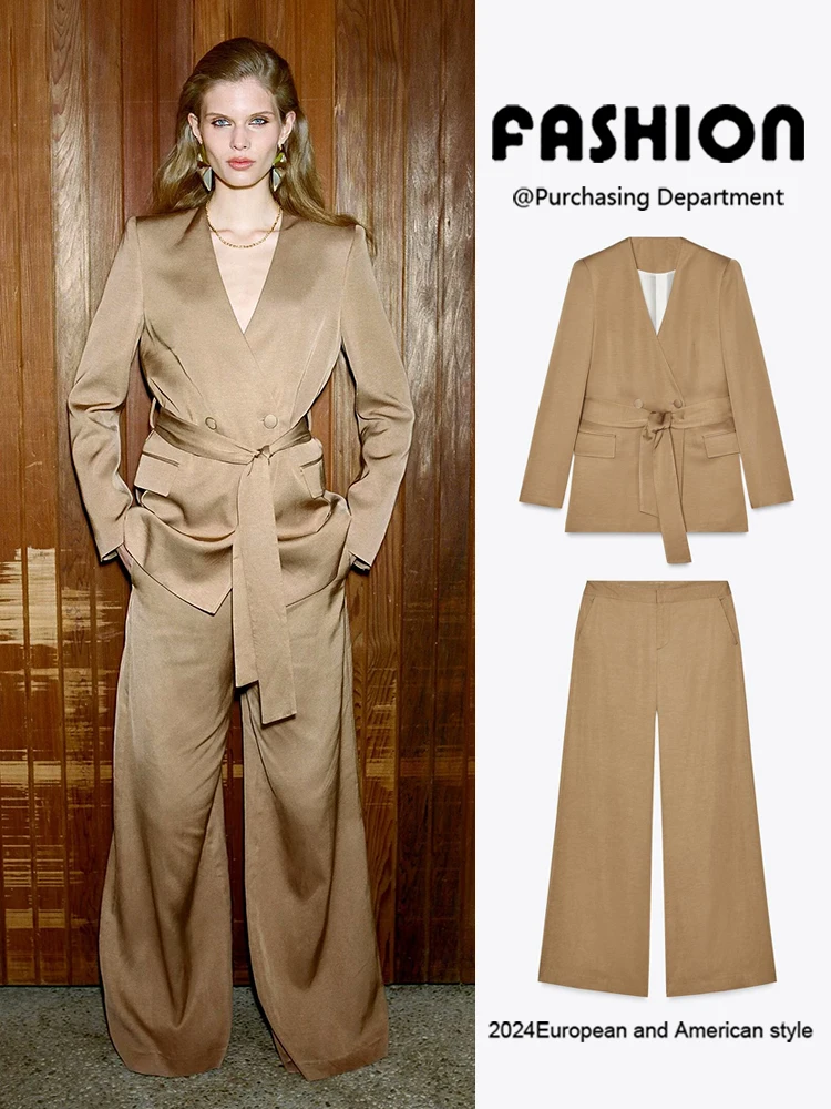 

New Autumn Women's Casual Suit Jaet with oulder Pads Wide Leg Pants Ethnic Stage Costume Loose Fit Faionable Trend