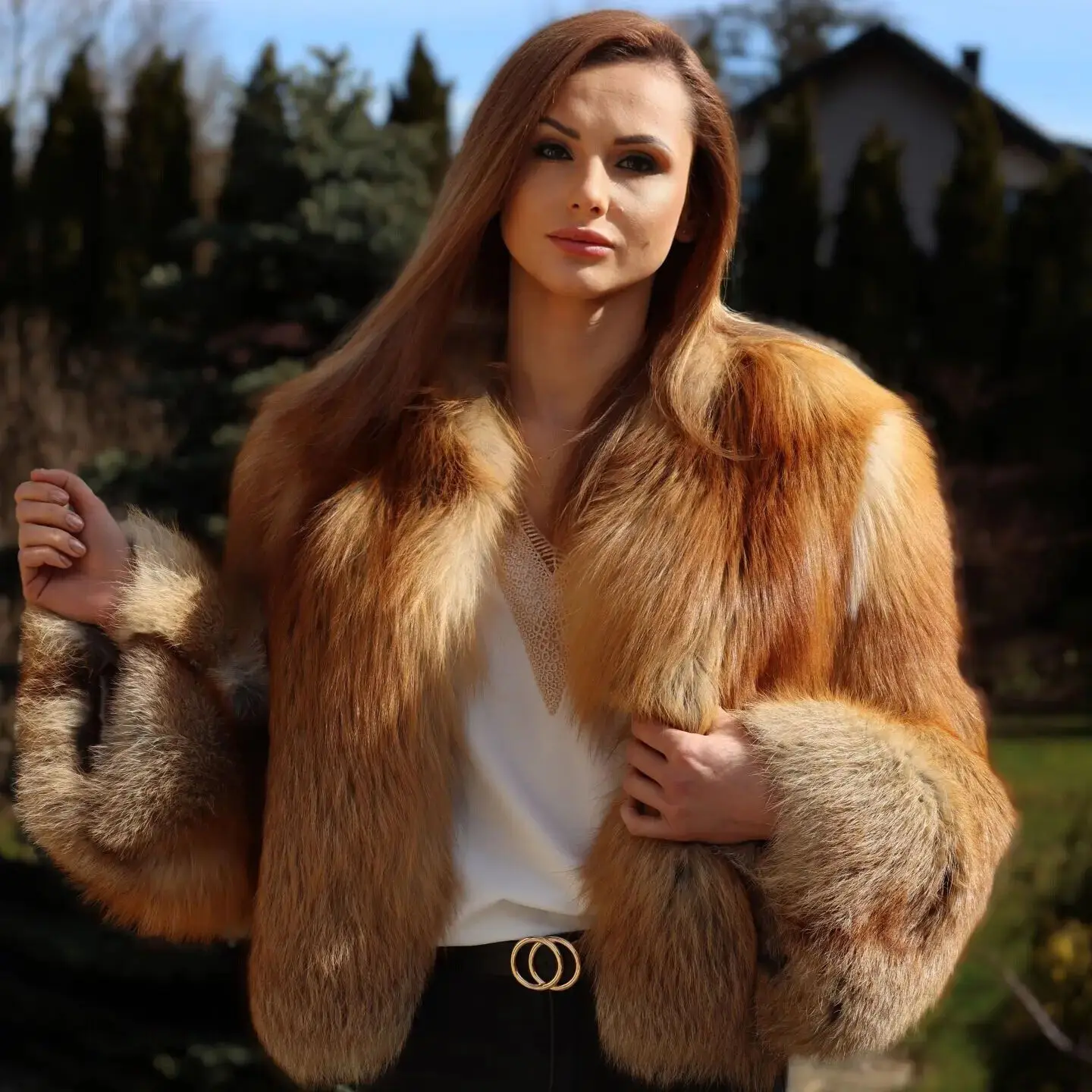 Luxury Real Red Fox Fur Coats Women's Full Pelt Thick Short Jacket Winter Fashion Natural Fox Fur Warm Overcoat for Woman