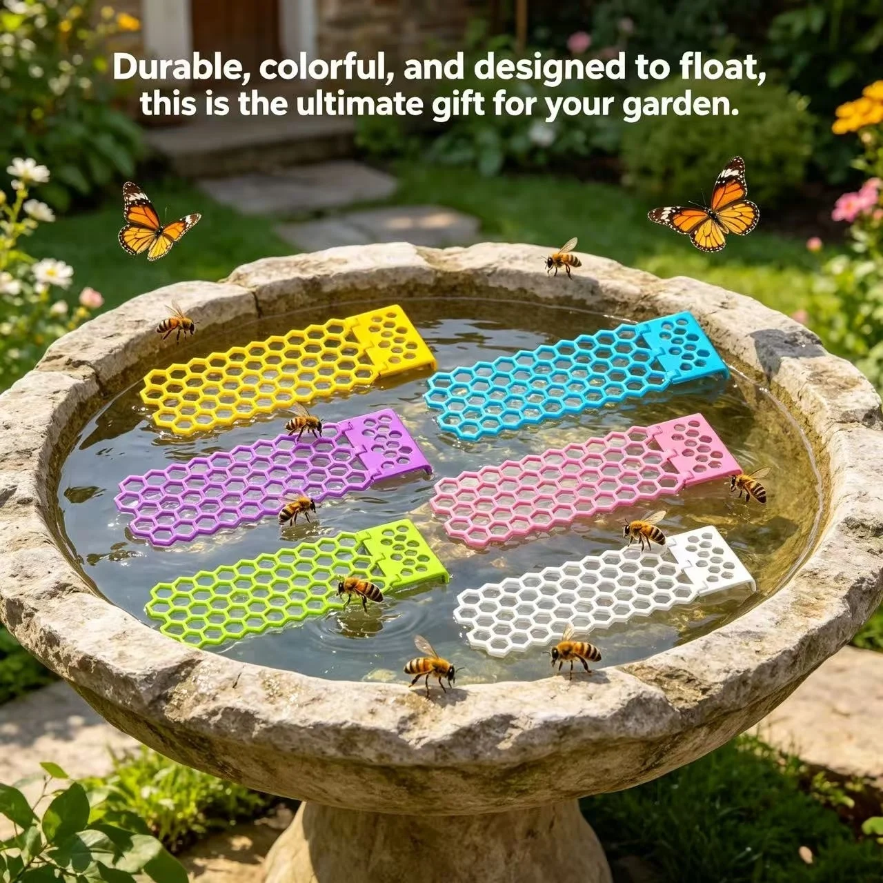 3er-/6er-Set faltbare Kunststoff-Bienenwassertränke, schwimmende Honigwabenleiter, Anti-Ertrinkungs-Trinkstation, Imkerei-Gartenzubehör