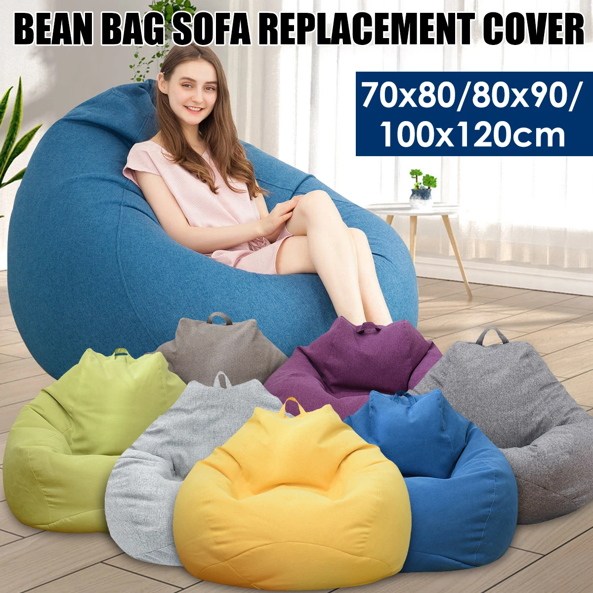 Large Bean Bag Cover Single Seat Sofa Cover High Back Lounger Beanbag Stuffed Tatami Chairs Covers Garden Outdoor Dropshipping