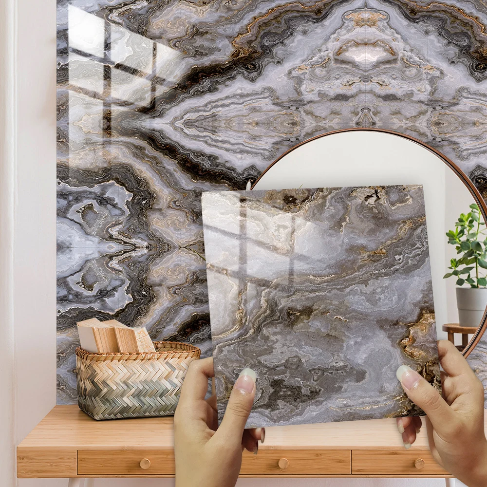 10pcs American Style Marble Texture Wall Stickers Oil-proof Kitchen Backsplash Washbasin Table Peel & Stick Art Decals