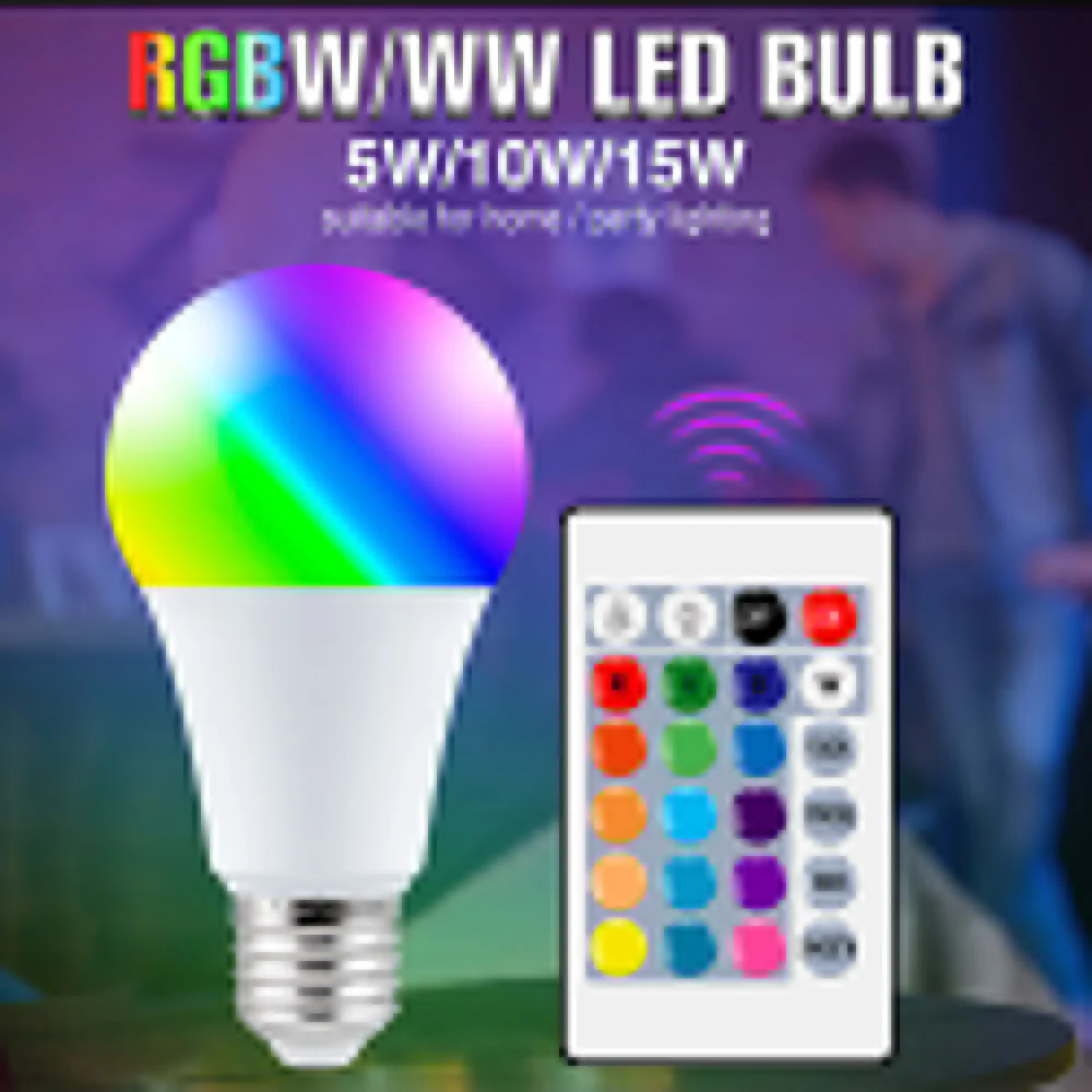 Bombilla LED RGBW E27, 7W, 15W, 110V, 220V, lámpara cambiable, colorida, 24 teclas, RGB, con Control remoto IR