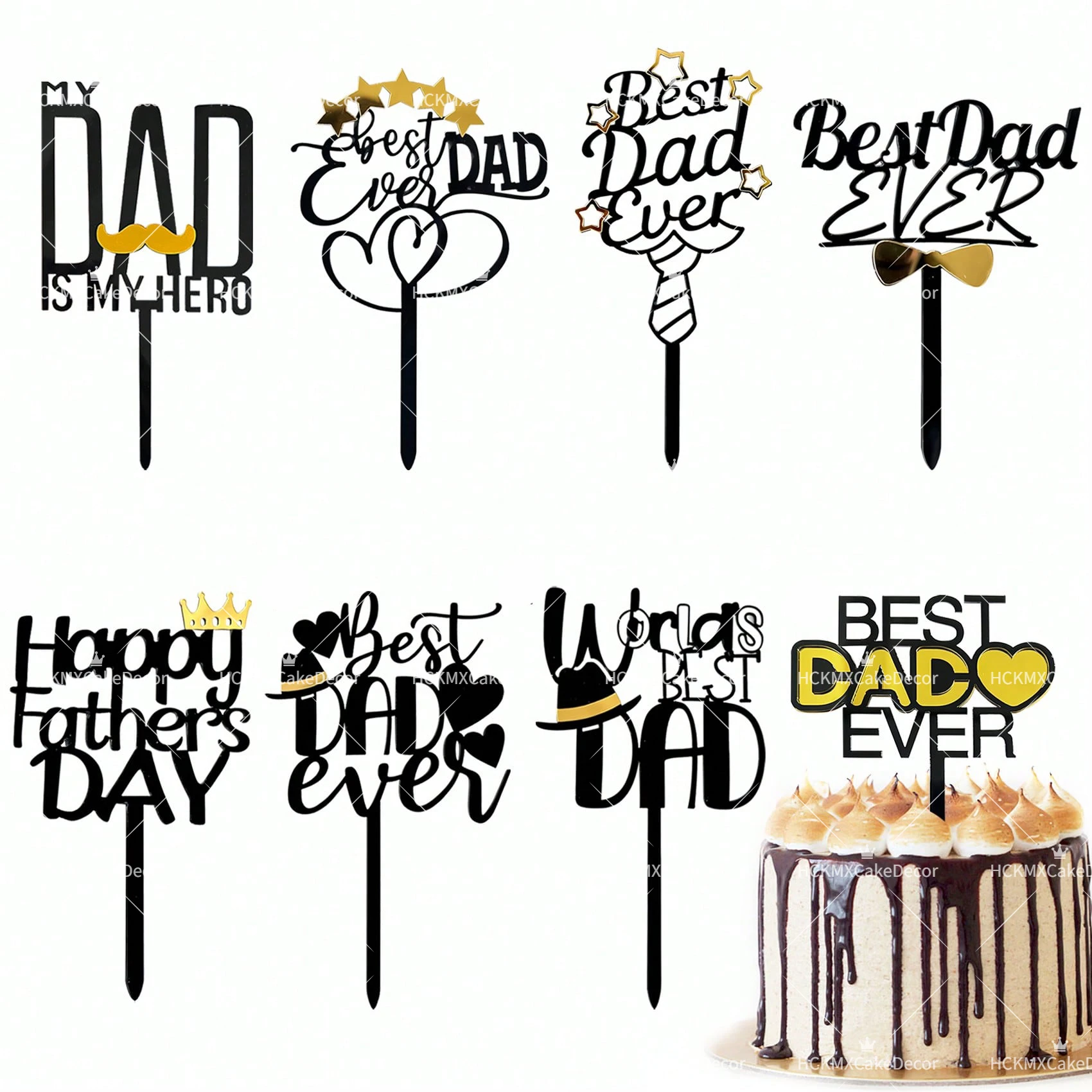 3pcs Happy Fathers Day Acrylic Cake Topper Set Best Dad Ever Cake Decor for Fathers Day Birthday Party Supplies