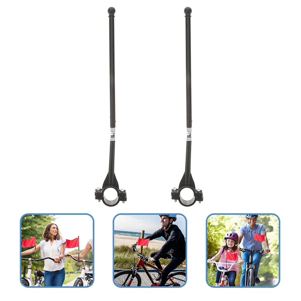 2 Pcs Bike Flag with Clamp Bicycle Flagpole Stand Cycling Handlebar Flagpoles Safety Black Abs Travel