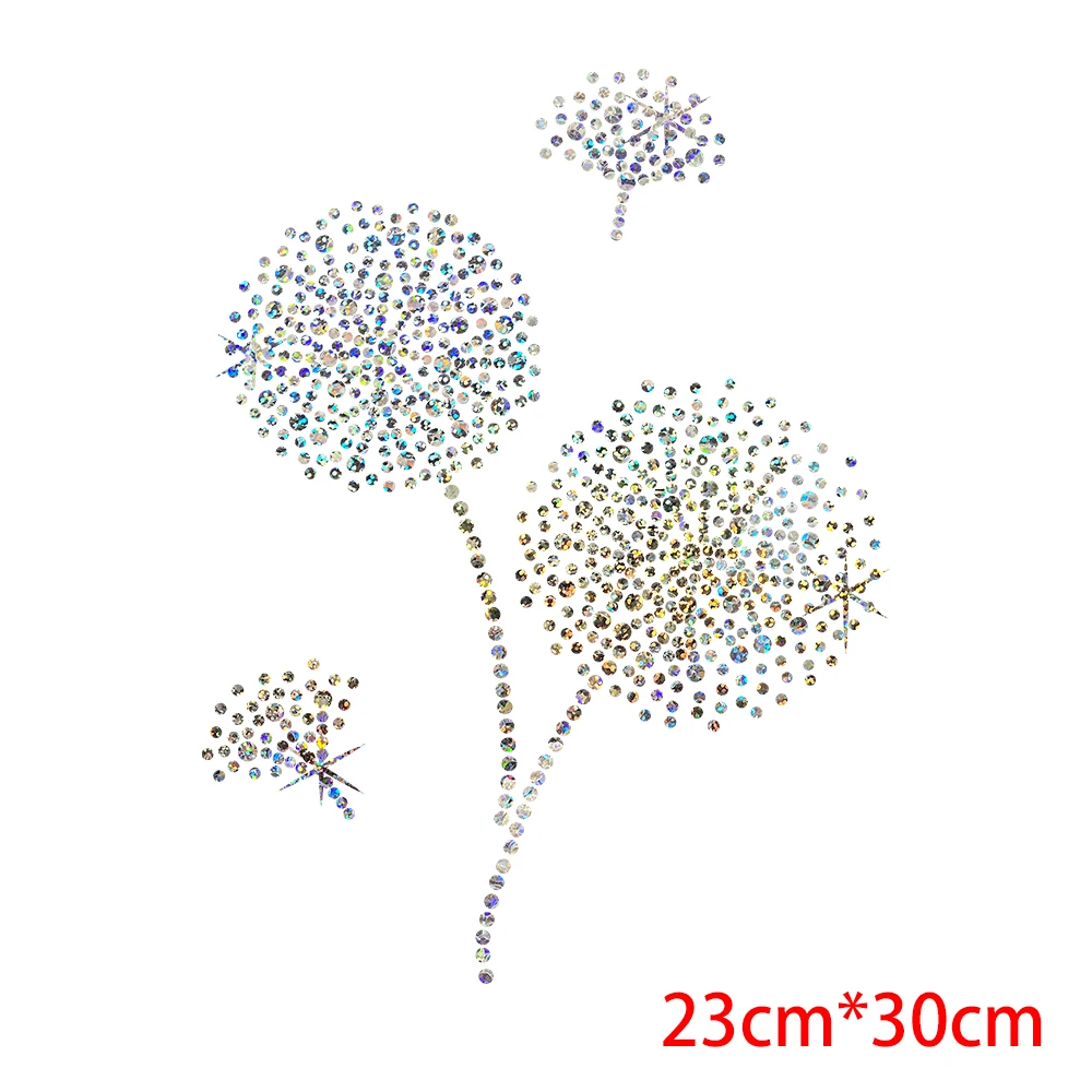 Colorful Flash Sequins Heat Transfer Dandelion Sequins Iron on Transfers for Clothing Parches Termoadhesivos Para Ropa T-shirts