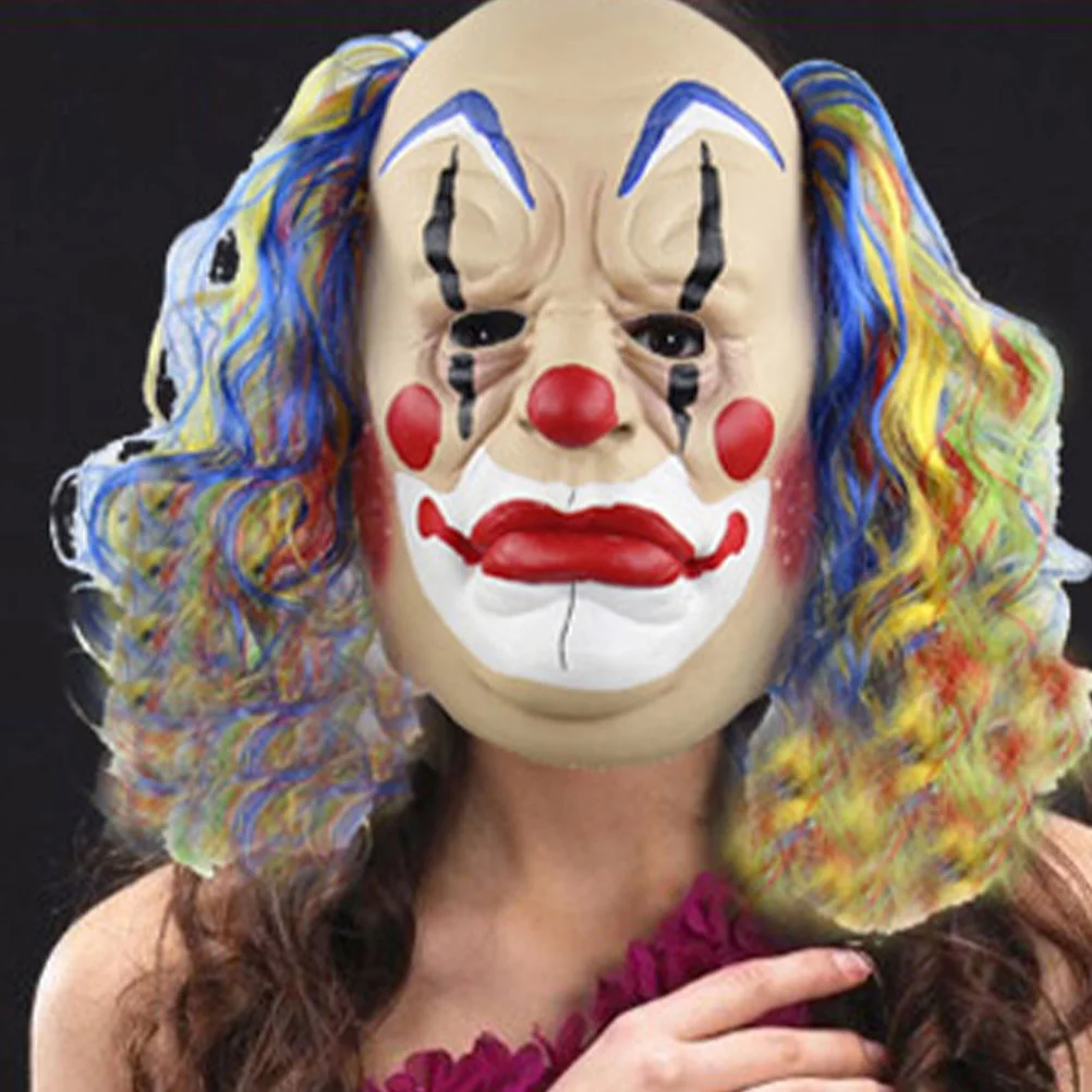 

Colorful Curly Bald Clown Mask Halloween Party Wigs Costumes Emulsion Performance Prop Face Cosplay Lovers