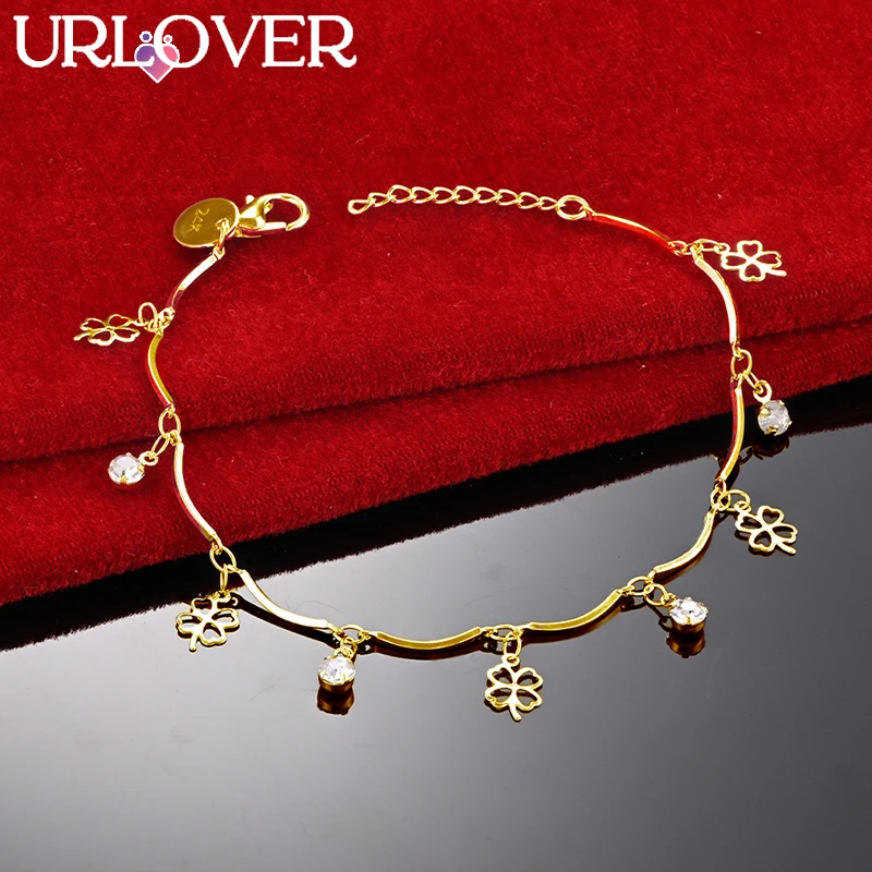 

URLOVER 24K Gold Bracelet For Woman Lucky Grass/Four Leaf Clover Chain Bracelets Fashion Party Wedding Engagement Jewelry Gift