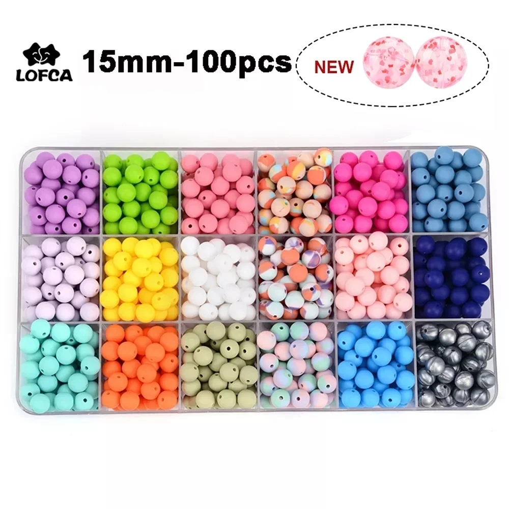 

LOFCA Silicone Beads 15mm Round Food Grade Teething Necklace Teether Oral care For Round Silicone Beads BPA Free Chew Jewelry