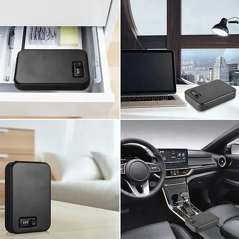 Portable Small Safe Box Travel Lock Storage Cabinet 3-digit Password Case with Security 3Ft Steel Cable for Passport Jewelry