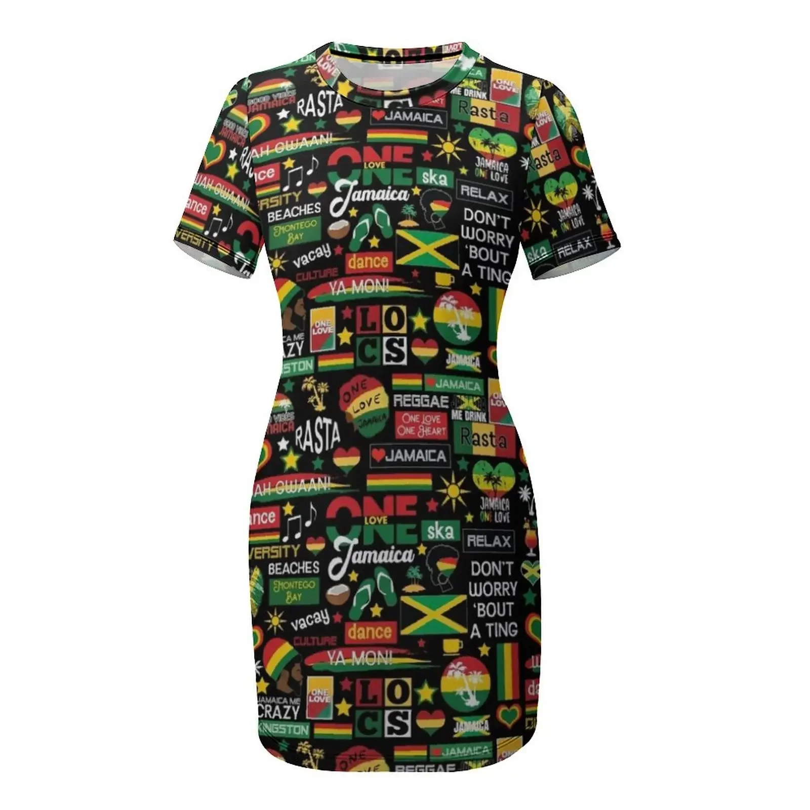 Imagen 5: Vestido de Manga Corta con Estampado de Cultura One Love de Jamaica, Vestido Femenino