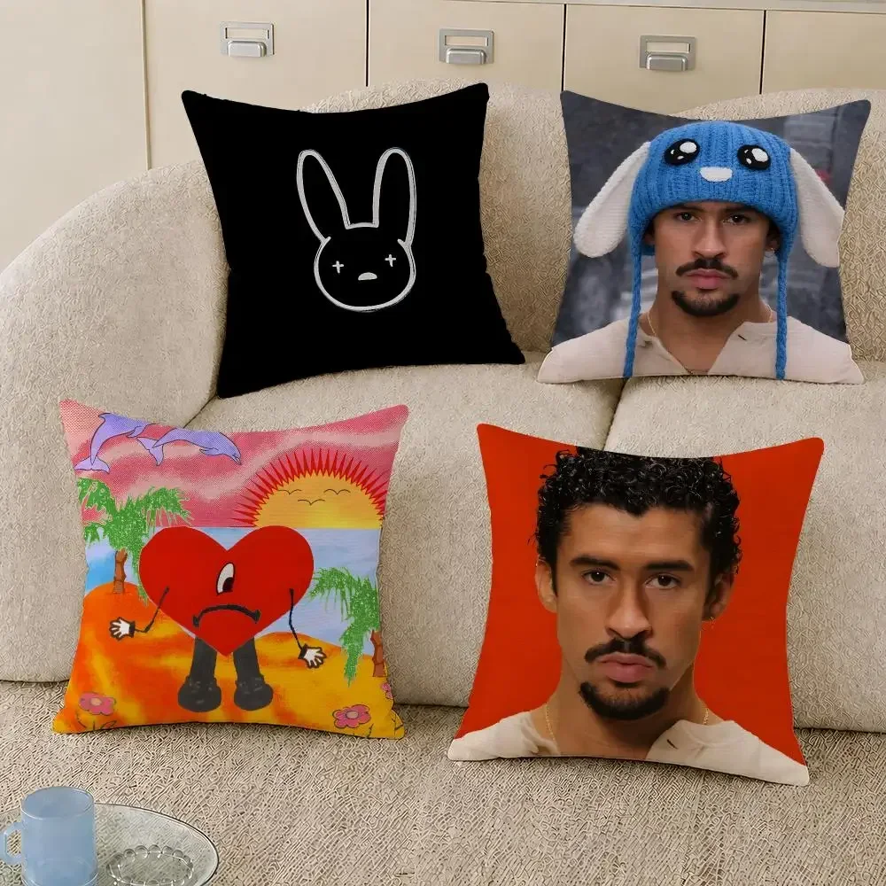 Singer Bad Bunny Debi Tirar Mas Fotos Cushion Cover Decorative Pillowcase Soft Short Plush Cozy Durable Sofa HomeDecor Items