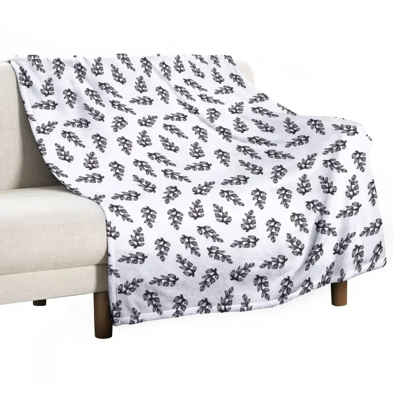 Branches with Leaves - Hand-Carved Stamp Pattern - Version 1 Throw Blanket for babies warm winter Giant Sofa Blankets