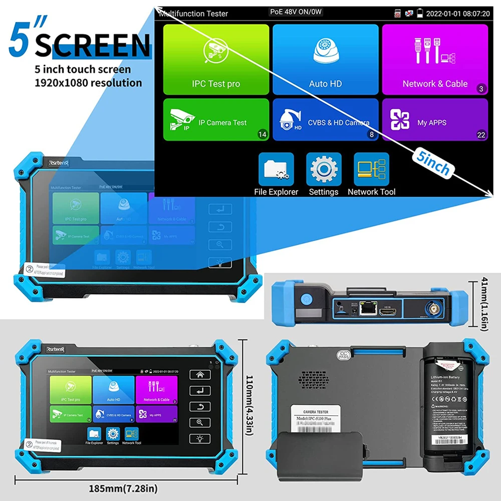 Noyafa-CCTV IPC Tester, Monitoramento de Segurança, Network Cable Test, IP 715, 8MP, AHD, CVI, TVI Camera, entrada VGA HDMI, 5.4 \