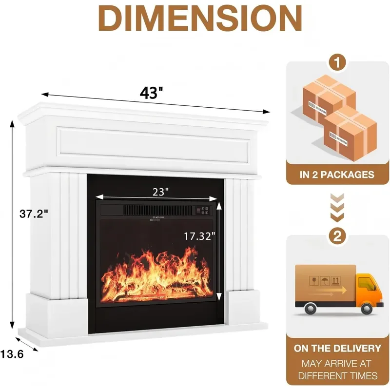 43 Electric Fireplace with Mantel Freestanding Electric Fireplace Heater TV Stand with 23 Insert Remote Control Ajustable