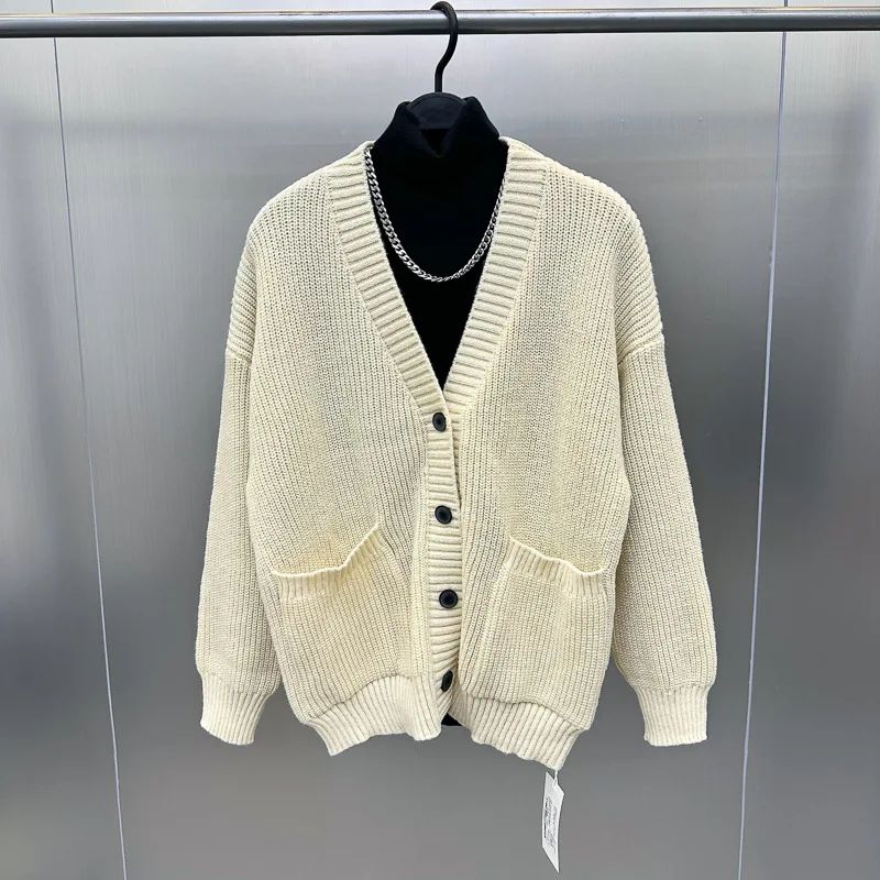 

Модный вязаный свитер-кардиган с V-образным вырезом, утепленный, повседневный, для мужчин, осенне-зимний сезон, парный, уютный трикотажный жакет