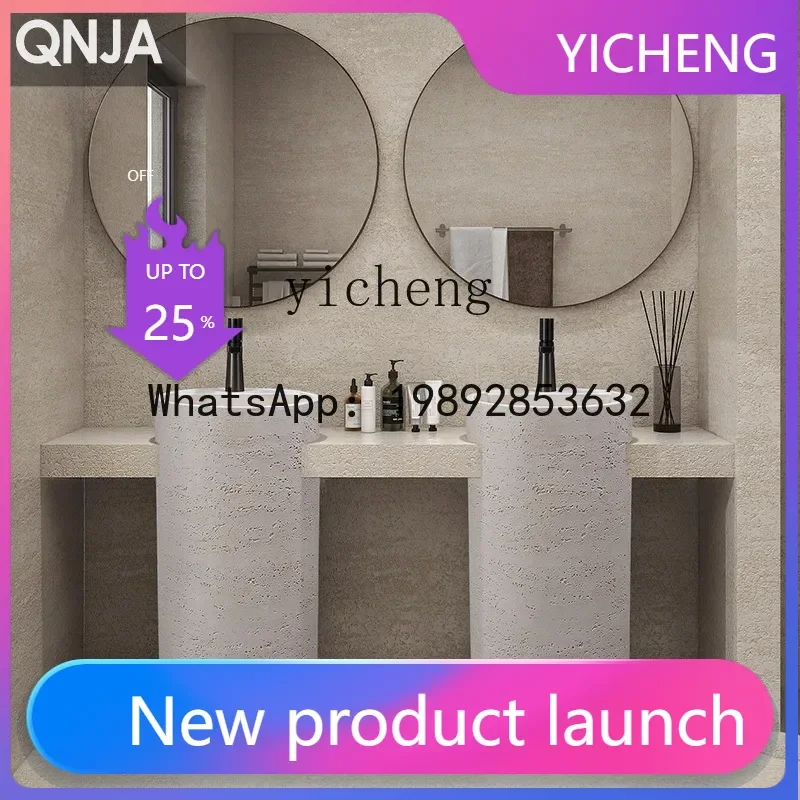 

LYY Floor-Standing Artistic Wash Basin with Column, Travertine Stone Washstand