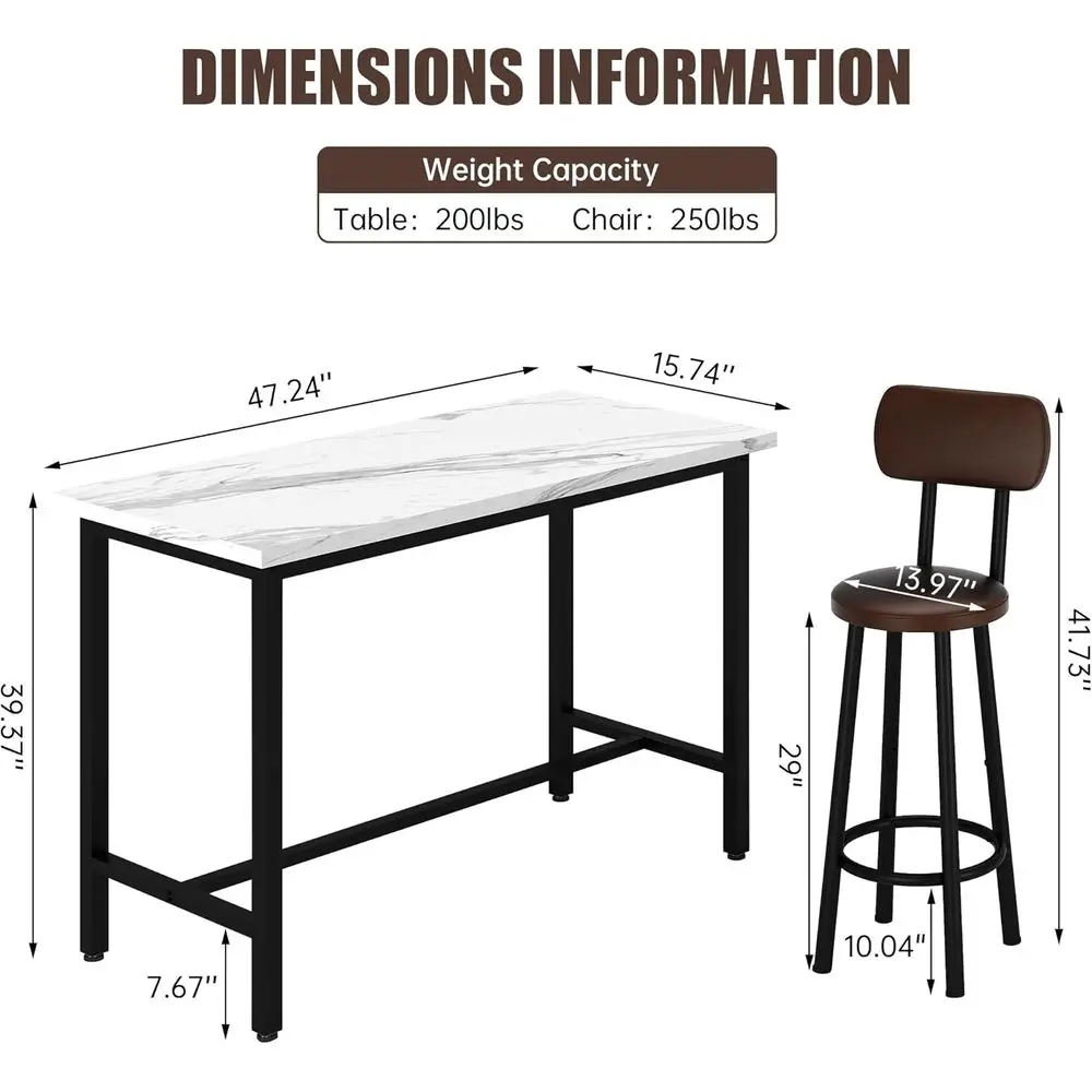 Conjunto de jantar branco de 3 peças para espaço pequeno com 47 mesas retangulares e 2 bancos de couro PU para apartamento, cozinha ou sala de estar