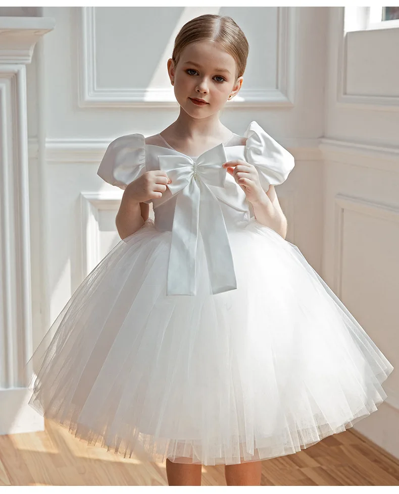 

Новое белое пышное тюлевое платье принцессы с бантом для девочек, праздничное платье для торжеств, одежда для девочек на день рождения, нарядное платье для девочек
