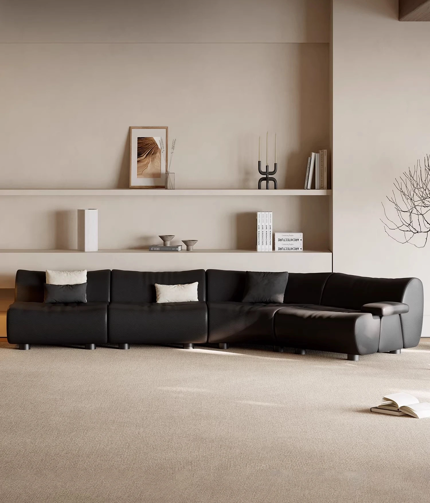 Designer bamboo sofa Italian minimalist sofa Milan new size apartment living room module curved combination