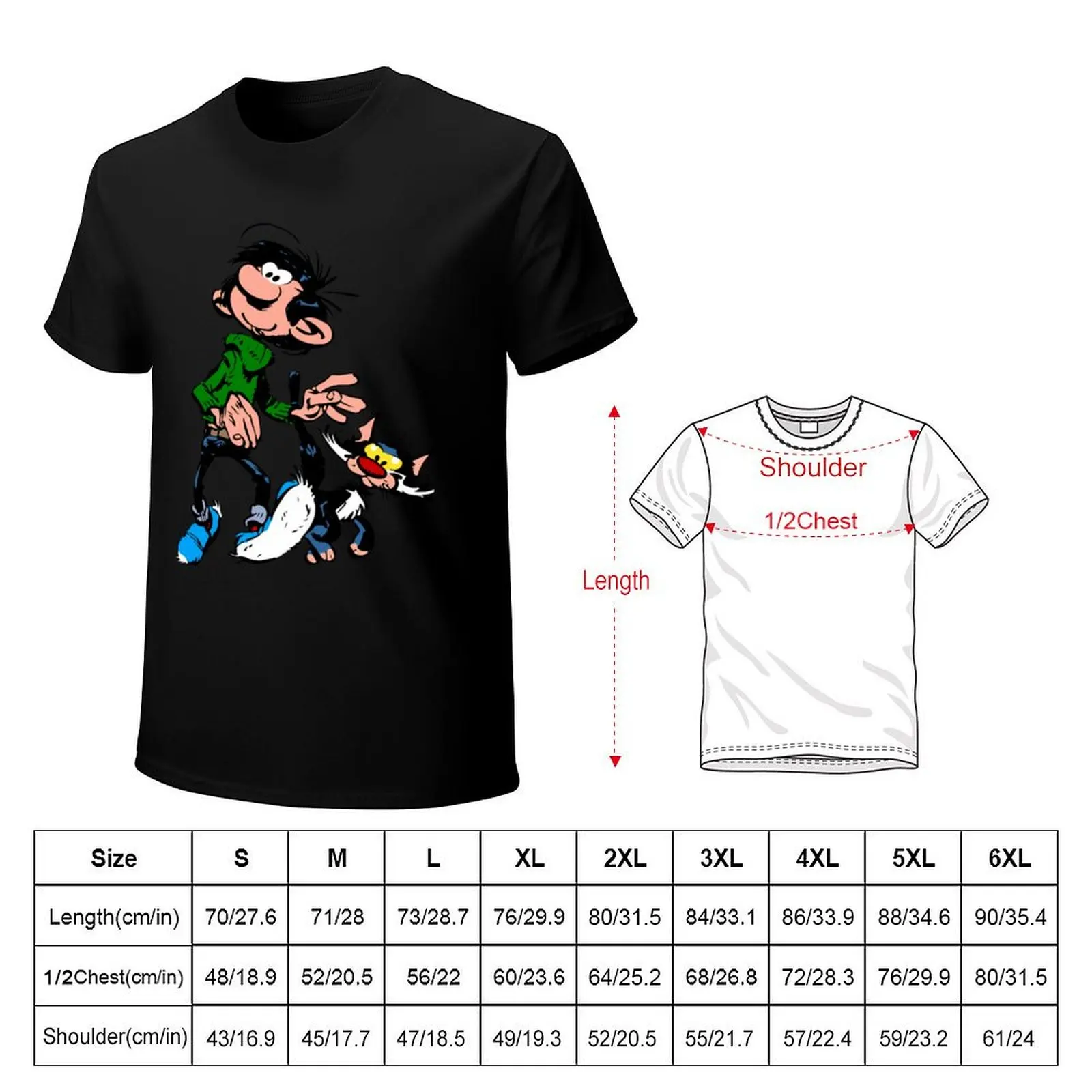 Gaston Lagaffe Movie Cartoon Color Big Ben walking with cat T-Shirt Odor Resistant Short Sleeve Top