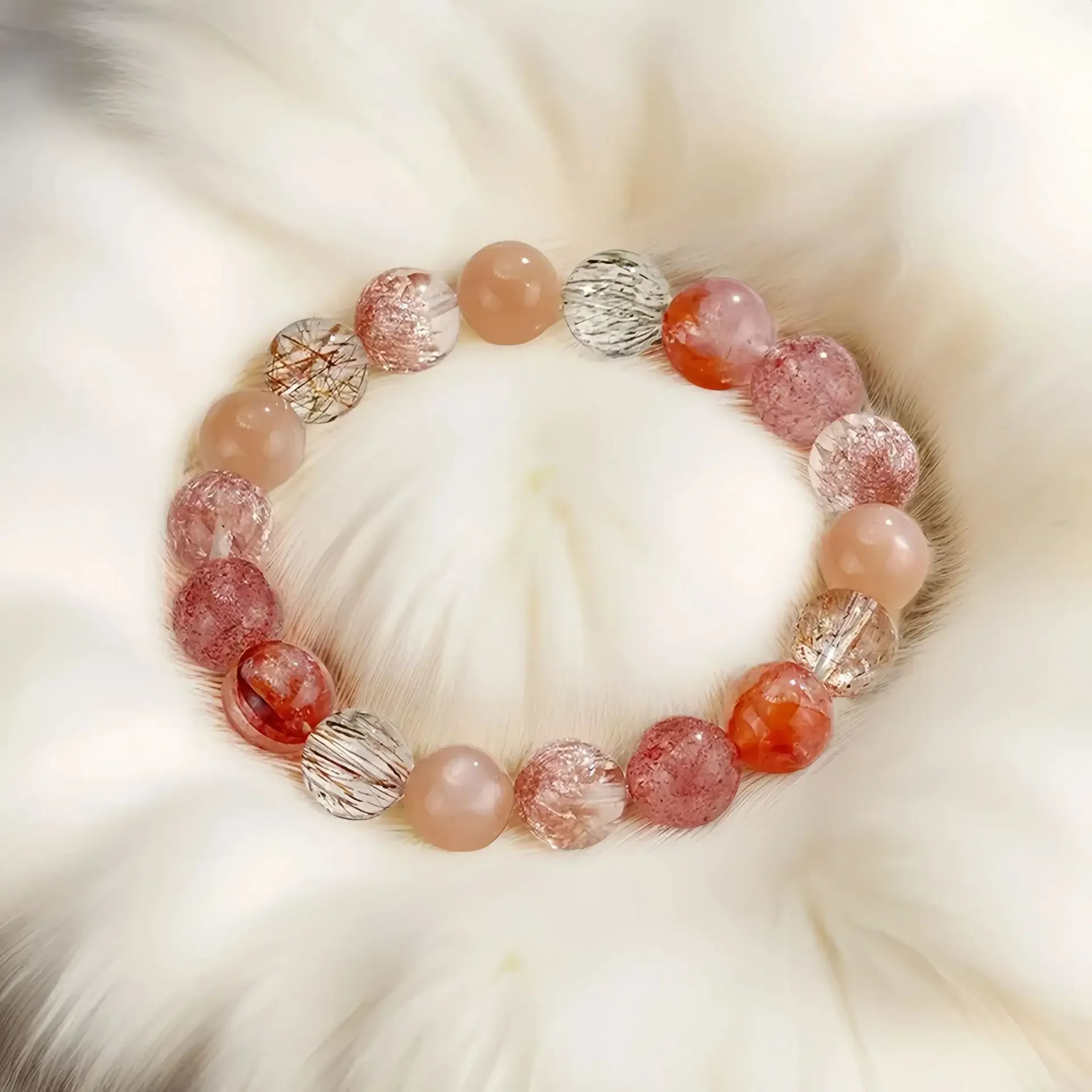 

Rosy Stone Duobao Bracelet Women's Luxury Strawberry Crystal Hand String Red Glue Flower Color Hair Crystal Super Seven Jewelry