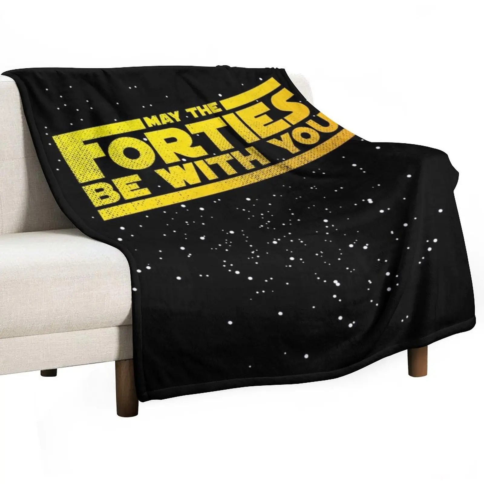 May The Forties Be With You Vintage 40th Birthday Distressed Star Illustration Throw Blanket Flannel Fabric funny gift Blankets