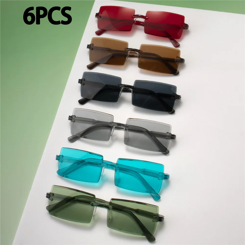 6PCS Retro Sonnenbrille Frauen Marke Designer Mode Randlose Gradienten Sonnenbrille Shades Schneiden Objektiv Damen Rahmenlose Brillen