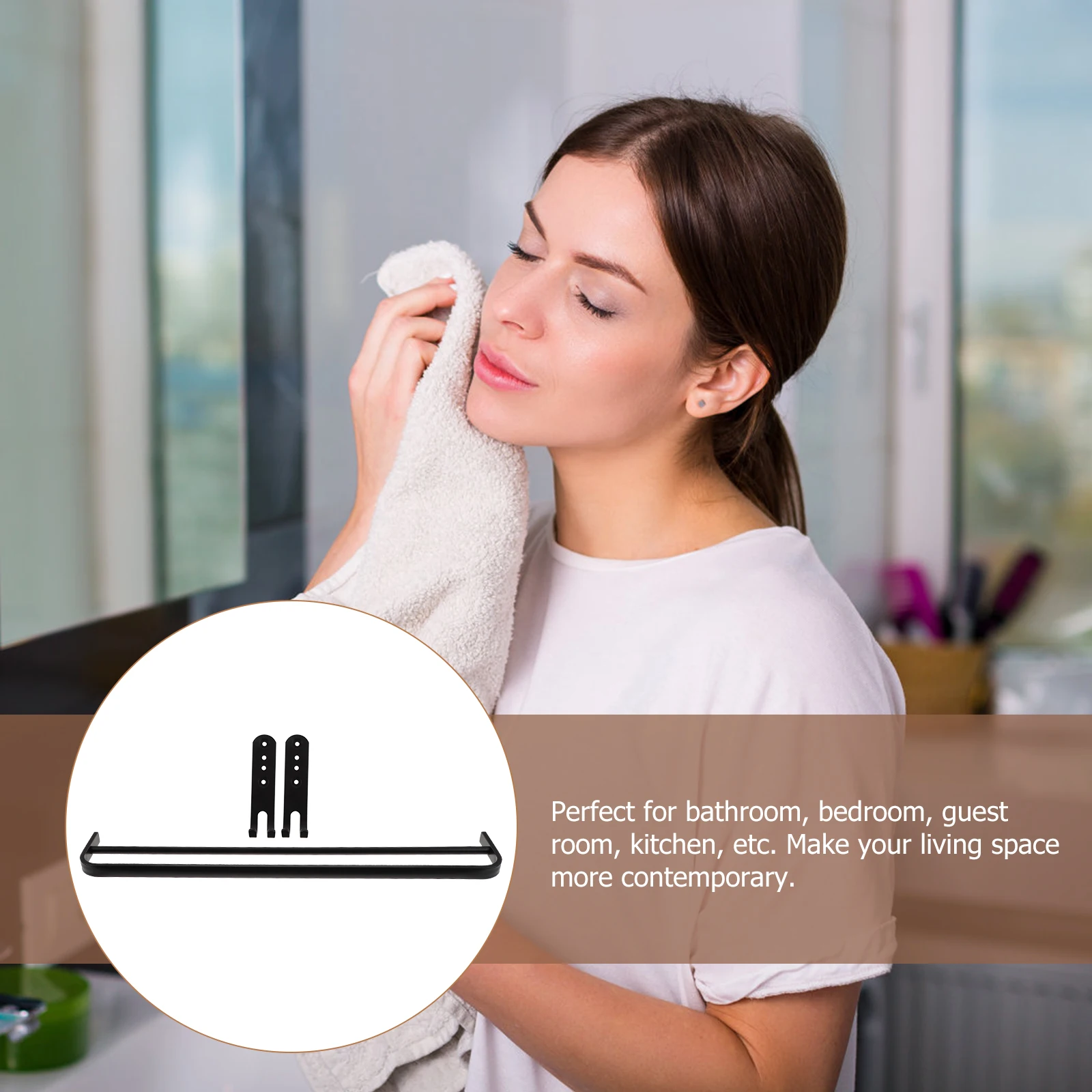 

Double Bar Organizer Aluminium Alloy Wall Mounted Holder Space Saving Grey Adhesive Bar For Bedroom Kitchen Household Utility