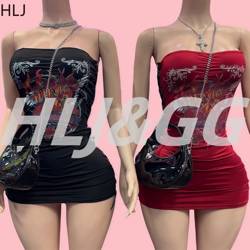 

HLJ Y2k Sexy Vintage Pattern Printing Bodycon Dresses 2025 Woman Backless Bandage Patchwork Dress Female Streetwear Vestidos New