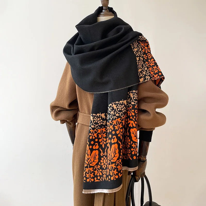 2024 Winter Two-Sided Ethnic Style Cashmere Jacquard Scarves High Quality Women Thicken Wrap Shawl Ladies Wool Pashmina Scarf