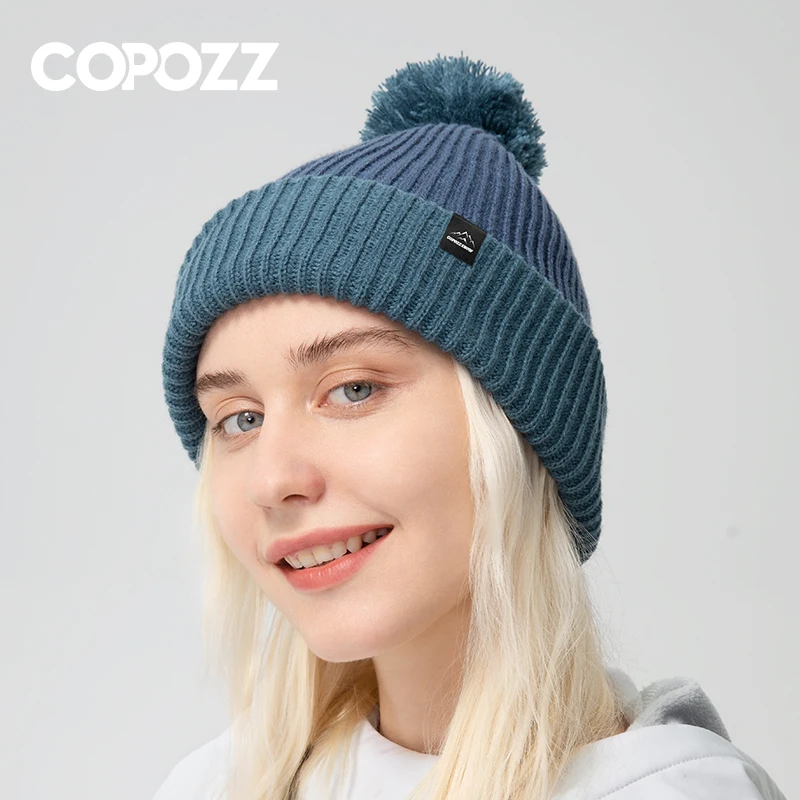 COPOZZ New Winter Hat Unisex Fashion Warm Hats Beanie Caps Ski Knitted Rib Hats Snowboard Cap for Men Women Thick Casual Cap