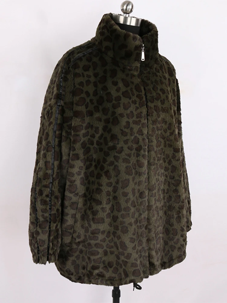 Nerazzurri-abrigo de piel sintética con estampado de leopardo para mujer, chaqueta holgada y esponjosa de manga larga con cremallera, informal, de