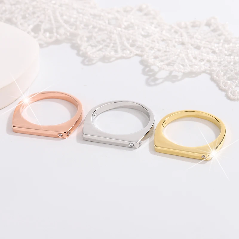 925 Silver Plated Geometric Minimalist Stacking Ring for Women Tri-color Gold Plated Dainty Fine Ring Birthday Gift