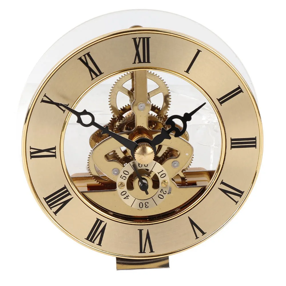 Metal Construction Built in Clock Insert Round Shape Golden Quartz Clock Head 86mm Diameter Mini Insert Clock Craft Projects