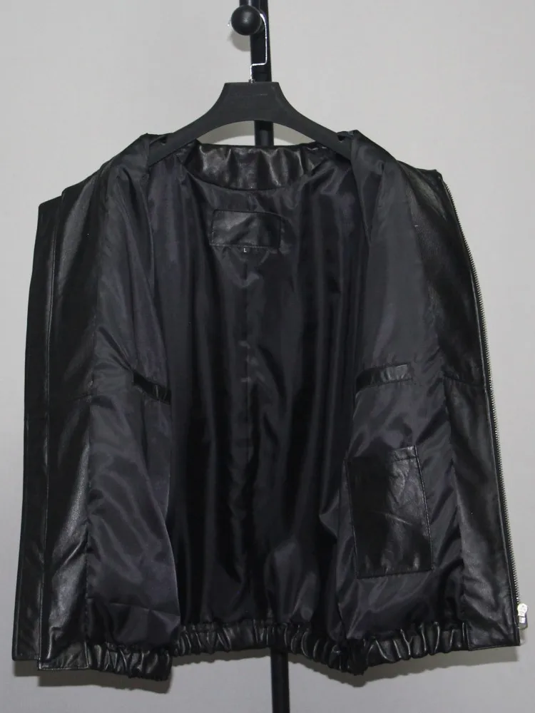 ワンサイズレディースブラックナチュラルシープスキンジャケット秋冬ジッパールーズリアルレザーコートワークレディースラペルカジュアルジャケット